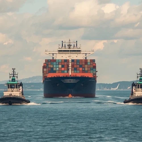 lucid-origin_a_cinematic_photo_of_A_container_ship_being_towed_by_two_tugboats_in_a_container-0.webp
